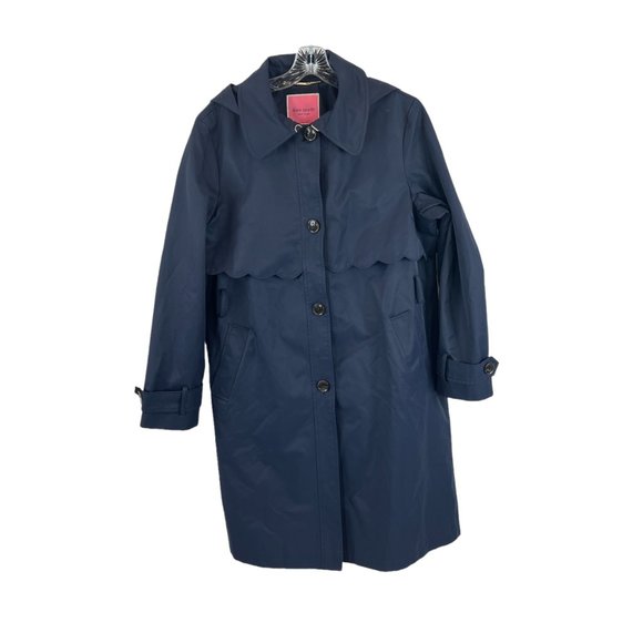 Kate Spade New York Size Large Dark Blue Hooded Trench Coat #K10756